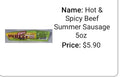 Hot & Spicy Beef Summer Sausage 5 oz